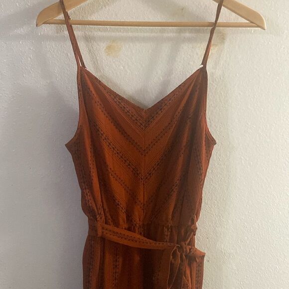 Womens Geometric Print Burnt Orange Rust Slit Leg Jumpsuit - Picture 3 of 8
